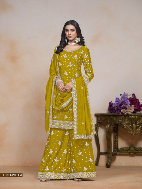 Yellow Chinon Palazzo Suit Acy1403 Closure View