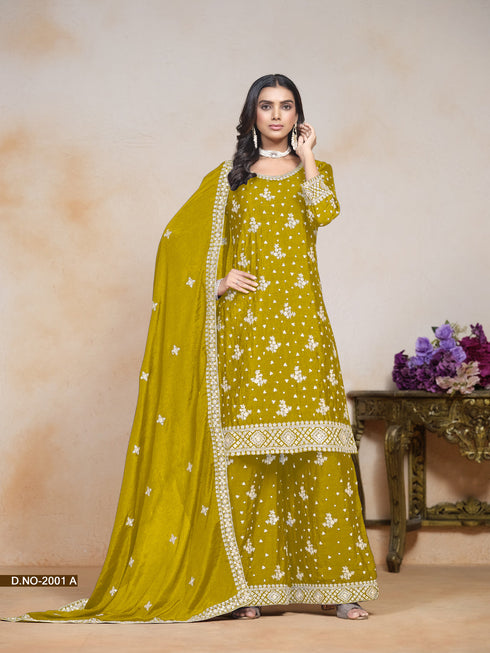 Yellow Chinon Palazzo Suit Acy1403