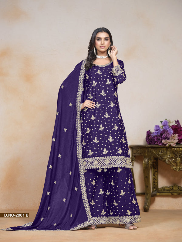 Purple Chinon Palazzo Suit Acy1404