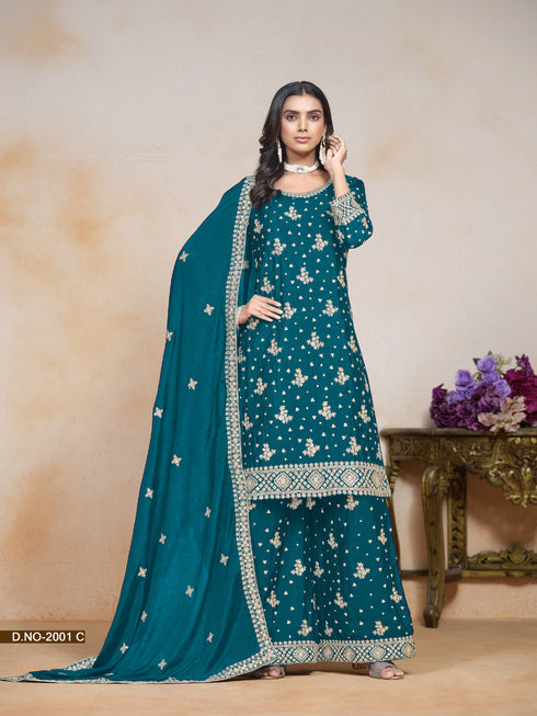 Teal Chinon Palazzo Suit Acy1405