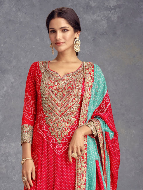 Red Chinon Palazzo Suit Acy1436 Closure View