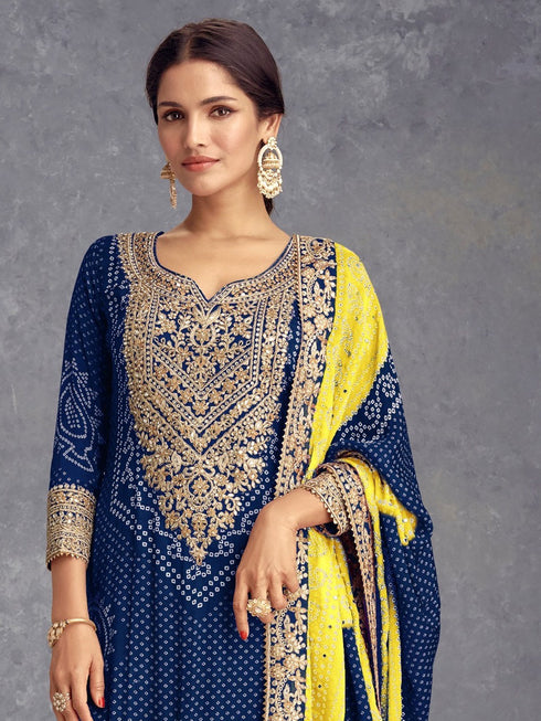 Blue Chinon Palazzo Suit Acy1437 Closure View
