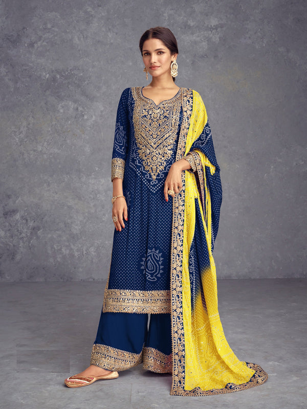 Blue Chinon Palazzo Suit Acy1437
