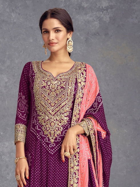 Purple Chinon Palazzo Suit Acy1438 Closure View