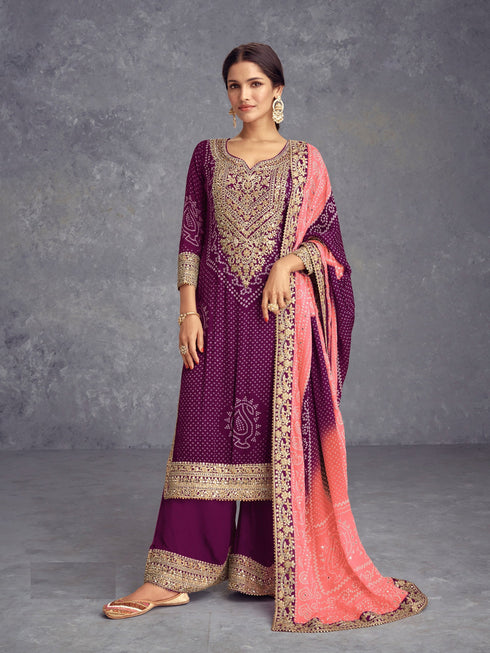 Purple Chinon Palazzo Suit Acy1438