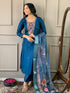 Teal Blue Viscose Chanderi Pant Suit Acy1441 Back View