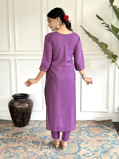 Purple Viscose Chanderi Pant Suit Acy1443 Back View