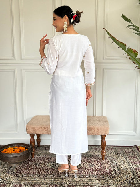 White Viscose Chanderi Pant Suit Acy1444 Back View