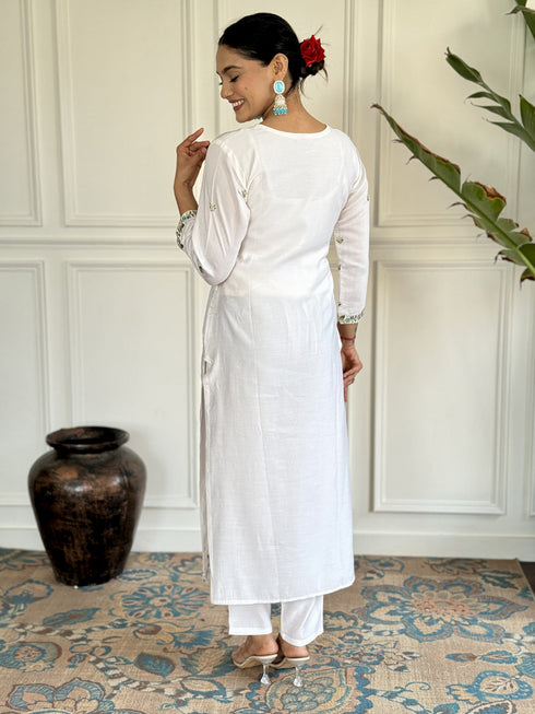 White Viscose Chanderi Pant Suit Acy1445 Back View