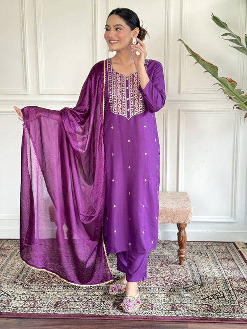 Purple Rayon Slub Pant Suit Acy1446