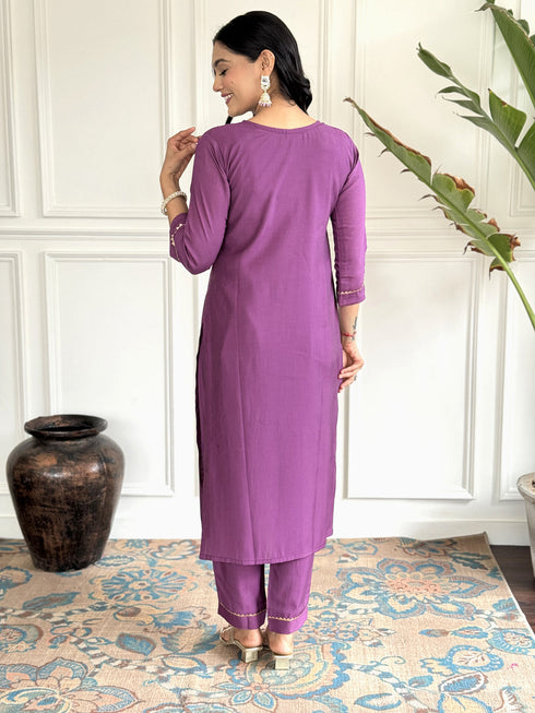 Purple Viscose Chanderi Pant Suit Acy1448 Back View