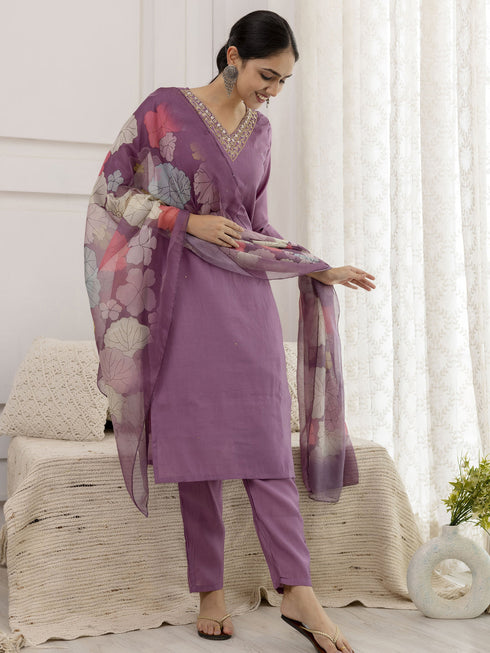 Purple Viscose Pant Suit Acy1539 Back View
