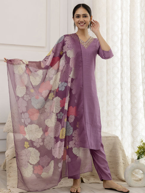 Purple Viscose Pant Suit Acy1539