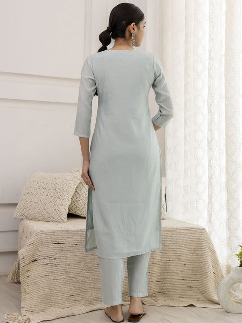 Sky Grey Viscose Pant Suit Acy1542 Closure View