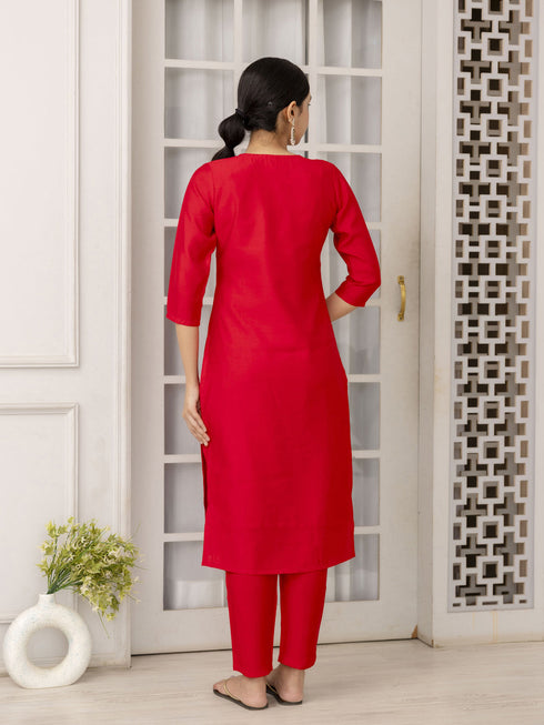 Red Viscose Pant Suit Acy1543 Closure View