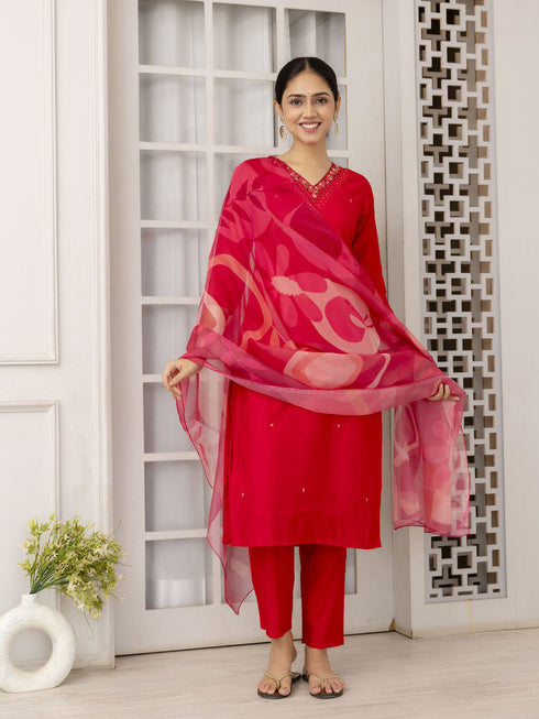 Red Viscose Pant Suit Acy1543 Back View