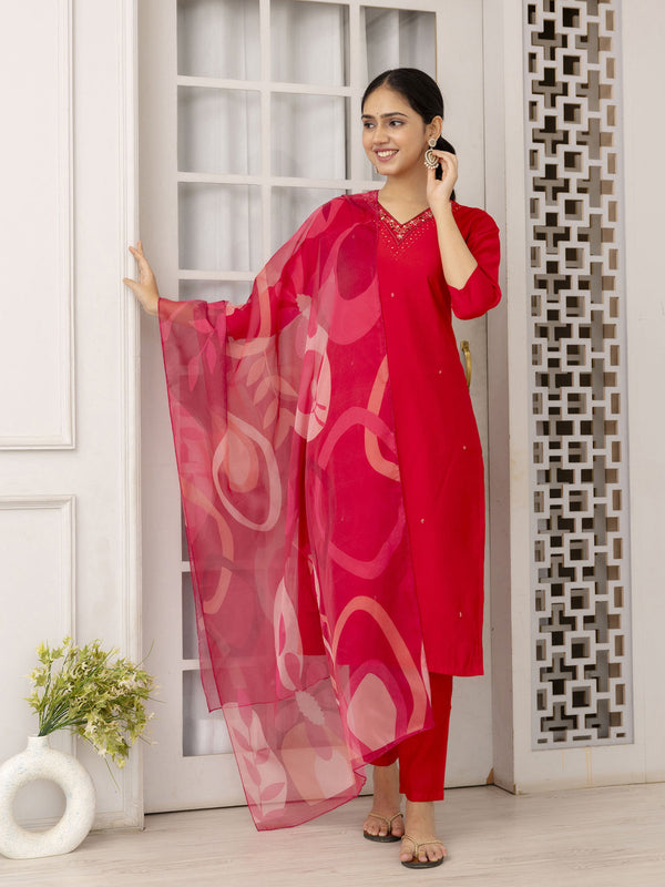 Red Viscose Pant Suit Acy1543