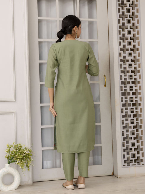 Pista Green Viscose Pant Suit Acy1544 Closure View