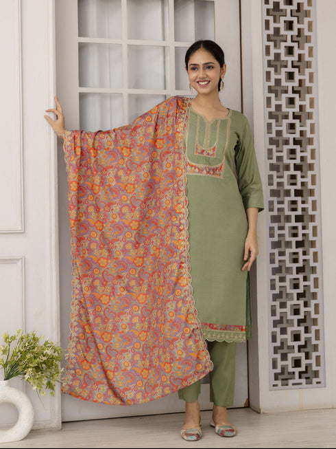 Pista Green Viscose Pant Suit Acy1544