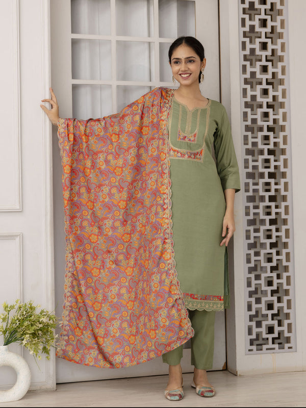 Pista Green Viscose Pant Suit Acy1544