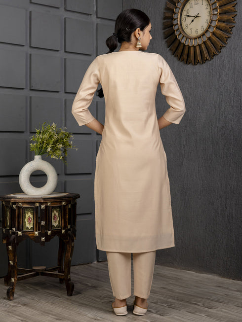 Cream Viscose Pant Suit Acy1545 Closure View