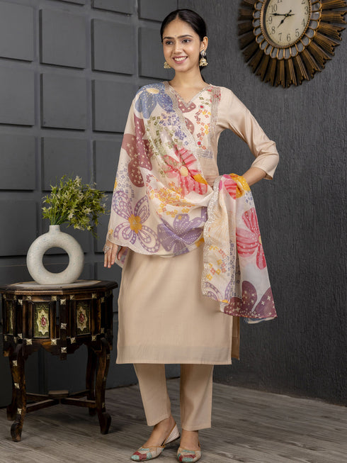 Cream Viscose Pant Suit Acy1545