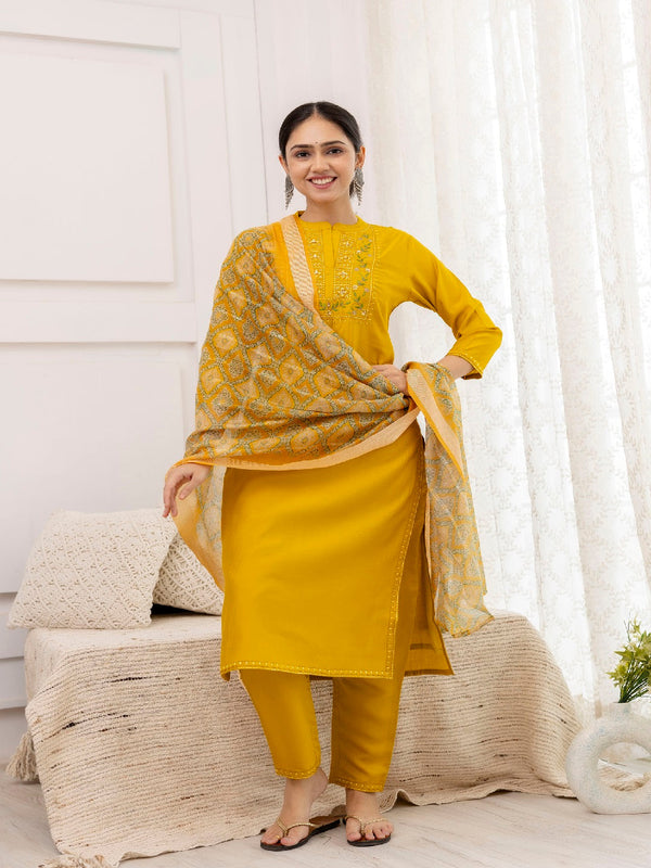Mustard Viscose Pant Suit Acy1547