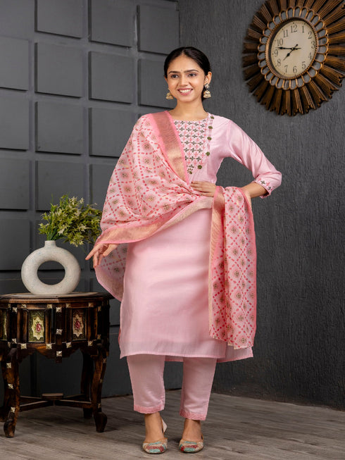 Baby Pink Viscose Pant Suit Acy1549
