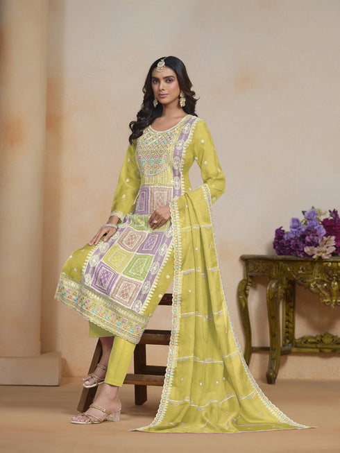 Yellow Organza Pant Suit Acy1652 Back View