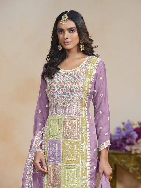 Purple Organza Pant Suit Acy1653 Closure View