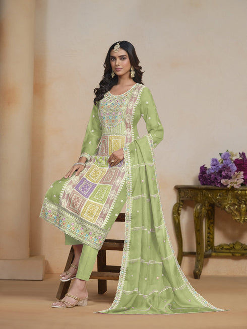 Green Organza Pant Suit Acy1654 Back View