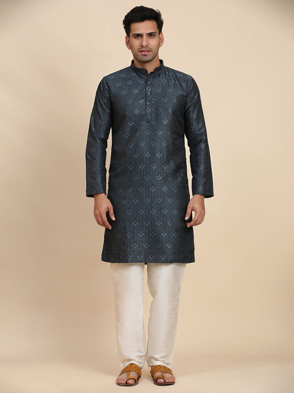 Navy Blue Kurta Viscose Jacquard payjama