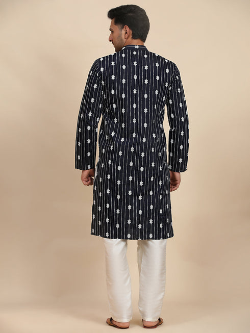 Navy Blue Kurta Viscose Rayon payjama Closure View