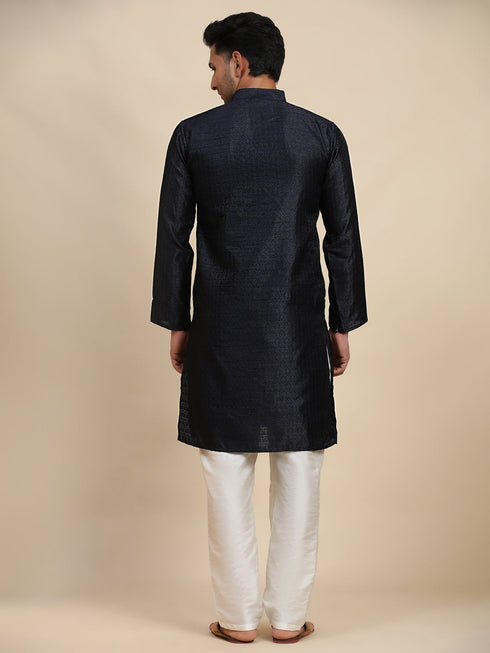 Navy Blue Kurta Viscose Jacquard payjama Closure View