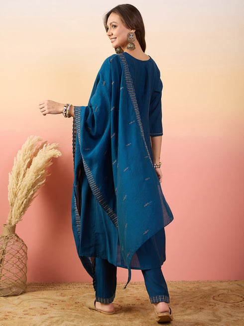 Blue Silk Pant Suit Acy1821 Closure View