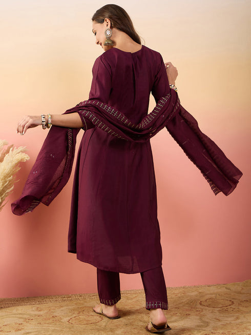 Maroon Silk Pant Suit Acy1822 Closure View