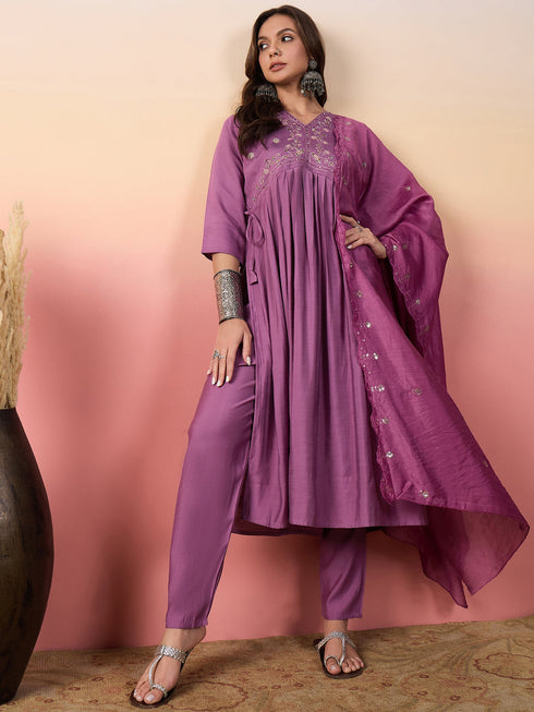 Purple Silk Pant Suit Acy1826