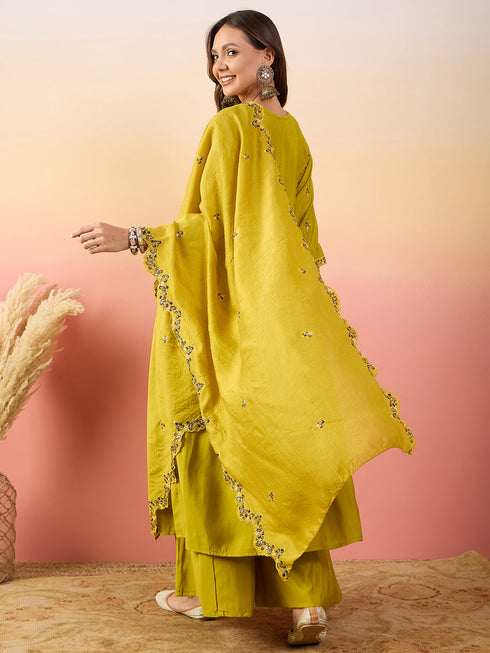 Yellow Silk Pant Suit Acy1827 Closure View