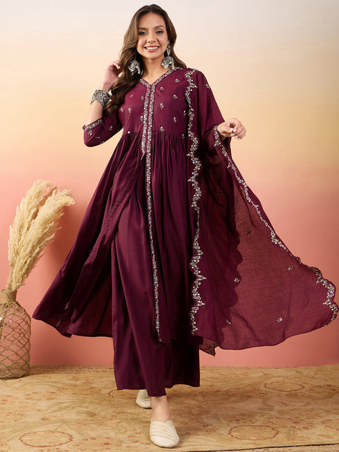 Maroon Silk Pant Suit Acy1828