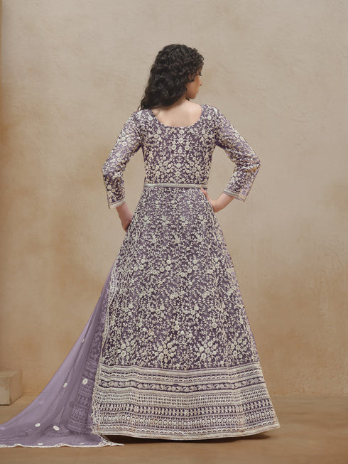 Purple Net Anarkali Dress Acy1842 Closure View
