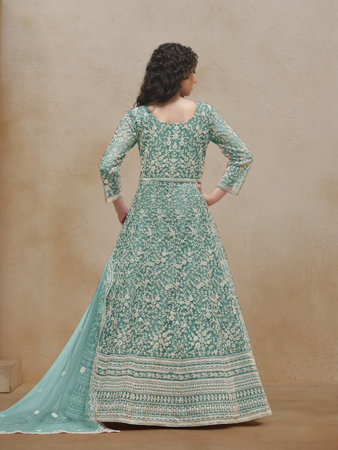 Sea Green Net Anarkali Dress Acy1843 Closure View