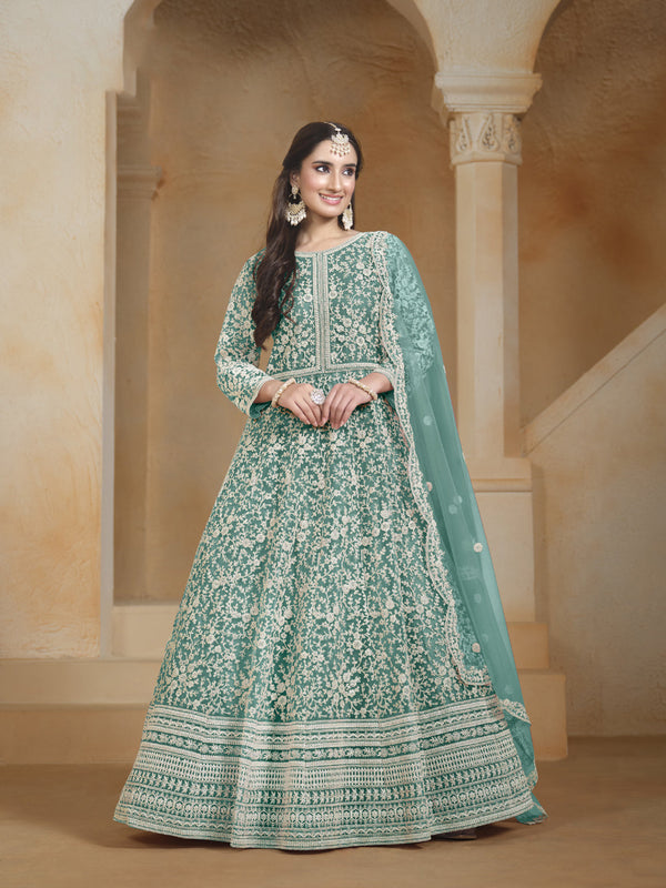Sea Green Net Anarkali Dress Acy1843