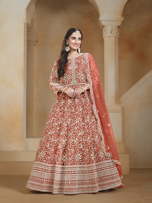Orange Net Anarkali Dress Acy1844
