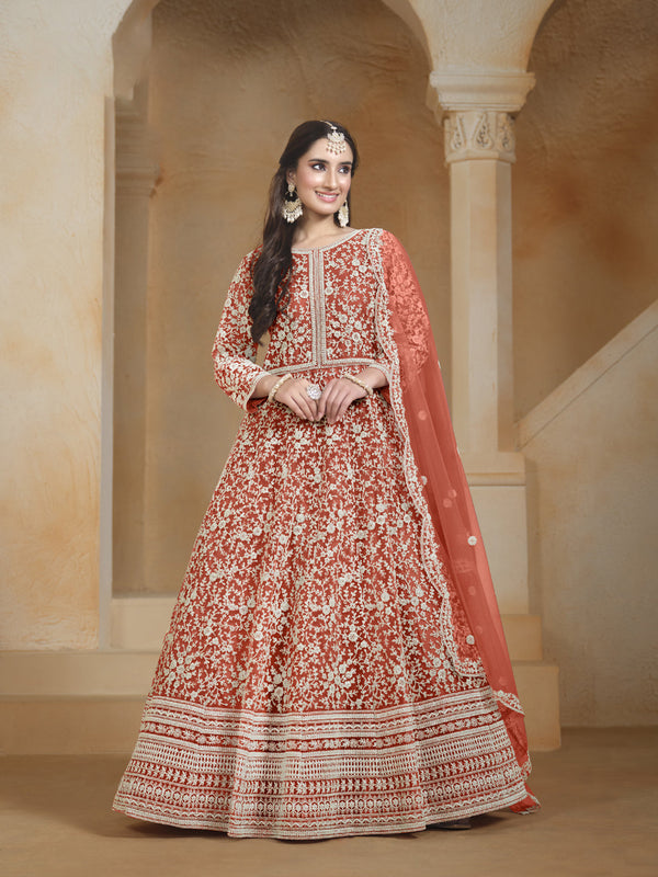 Orange Net Anarkali Dress Acy1844
