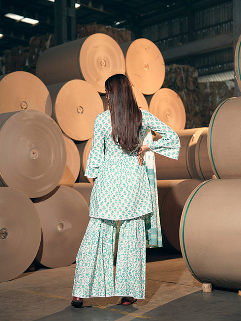 Blue Cotton Palazzo Suit Acy2935 Closure View