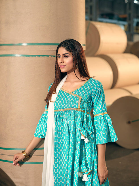 Sea Green Cotton Palazzo Suit Acy2936 Back View