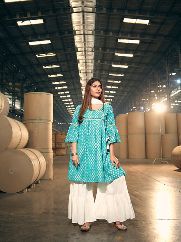 Sea Green Cotton Palazzo Suit Acy2936