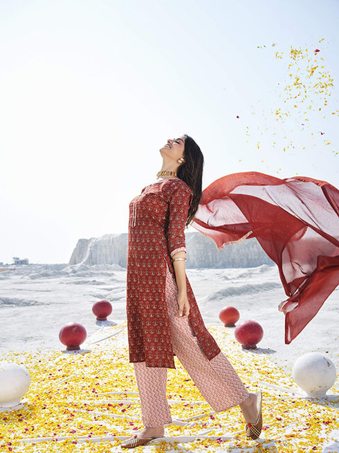 Maroon Cotton Palazzo Suit Acy2940 Closure View