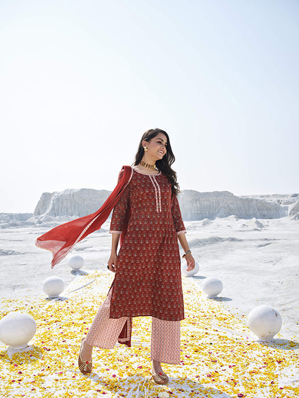 Maroon Cotton Palazzo Suit Acy2940