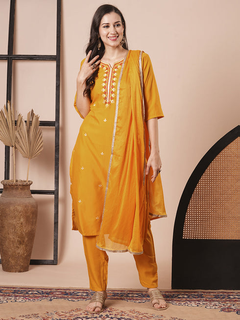 Orange Rayon Slub Pant Suit Acy2974